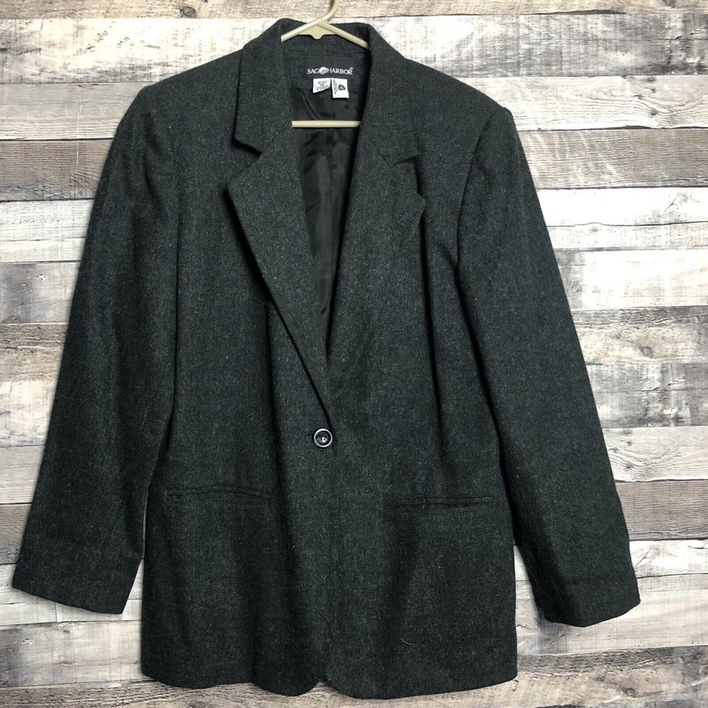 Sag Harbor Woman’s Blazer Jacket Size 10 Wool Gray Lined